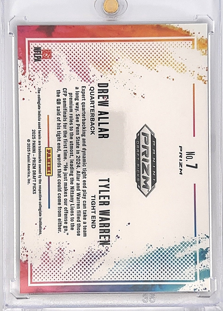 2025 Panini Prizm Draft Picks Color Blast Dual Drew Allar / Tyler Warren [Black] #7 — back
