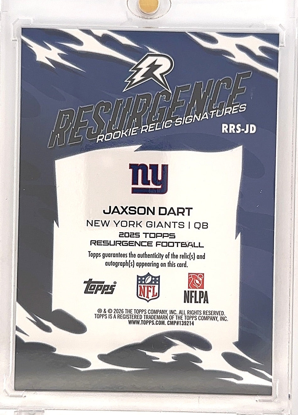 2025 Topps Resurgence Rookie Relic Signature Jaxson Dart [Gold] #RRS-JD — back