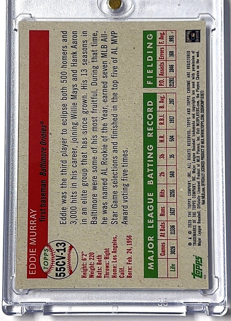 2025 Topps Chrome Platinum 1955 City Variation Eddie Murray #55CV-13 — back
