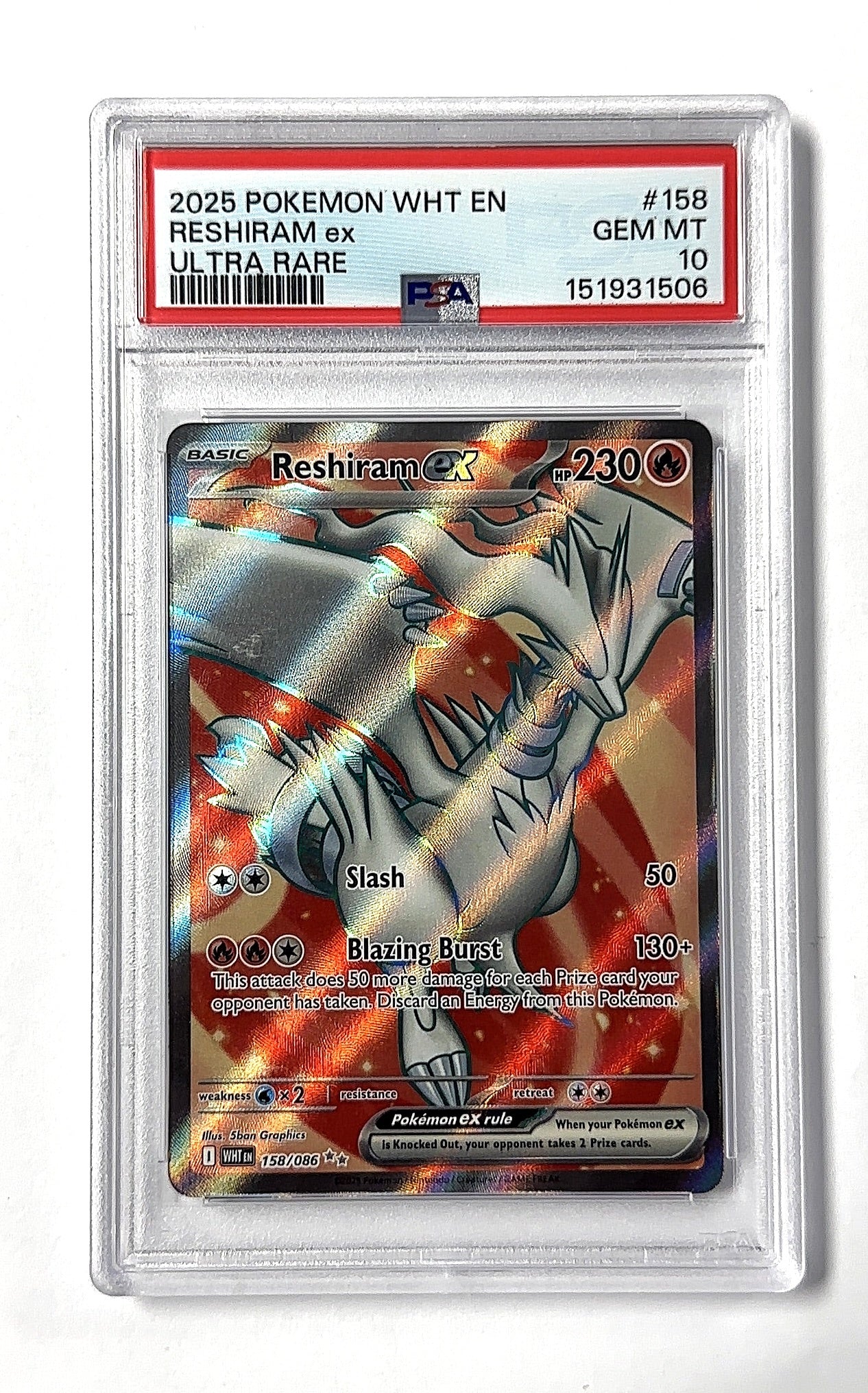 Reshiram ex - 158/086 #158/086 PSA GEM MT 10 — front