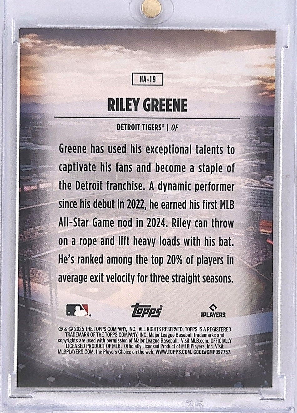 2025 Topps Home Field Advantage Riley Greene #HA-19 — back