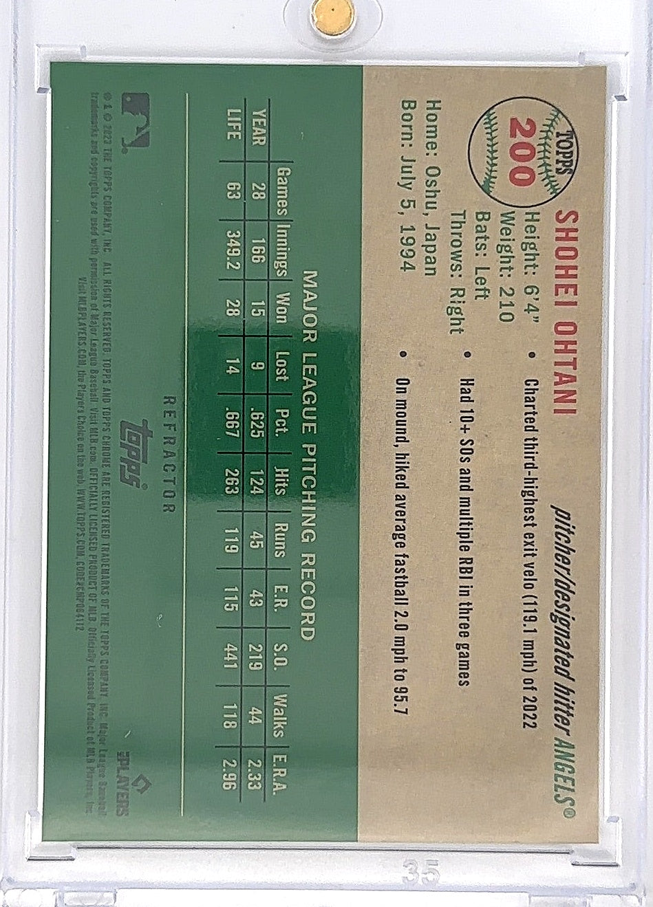 2023 Topps Chrome Platinum Anniversary Shohei Ohtani #200 — back