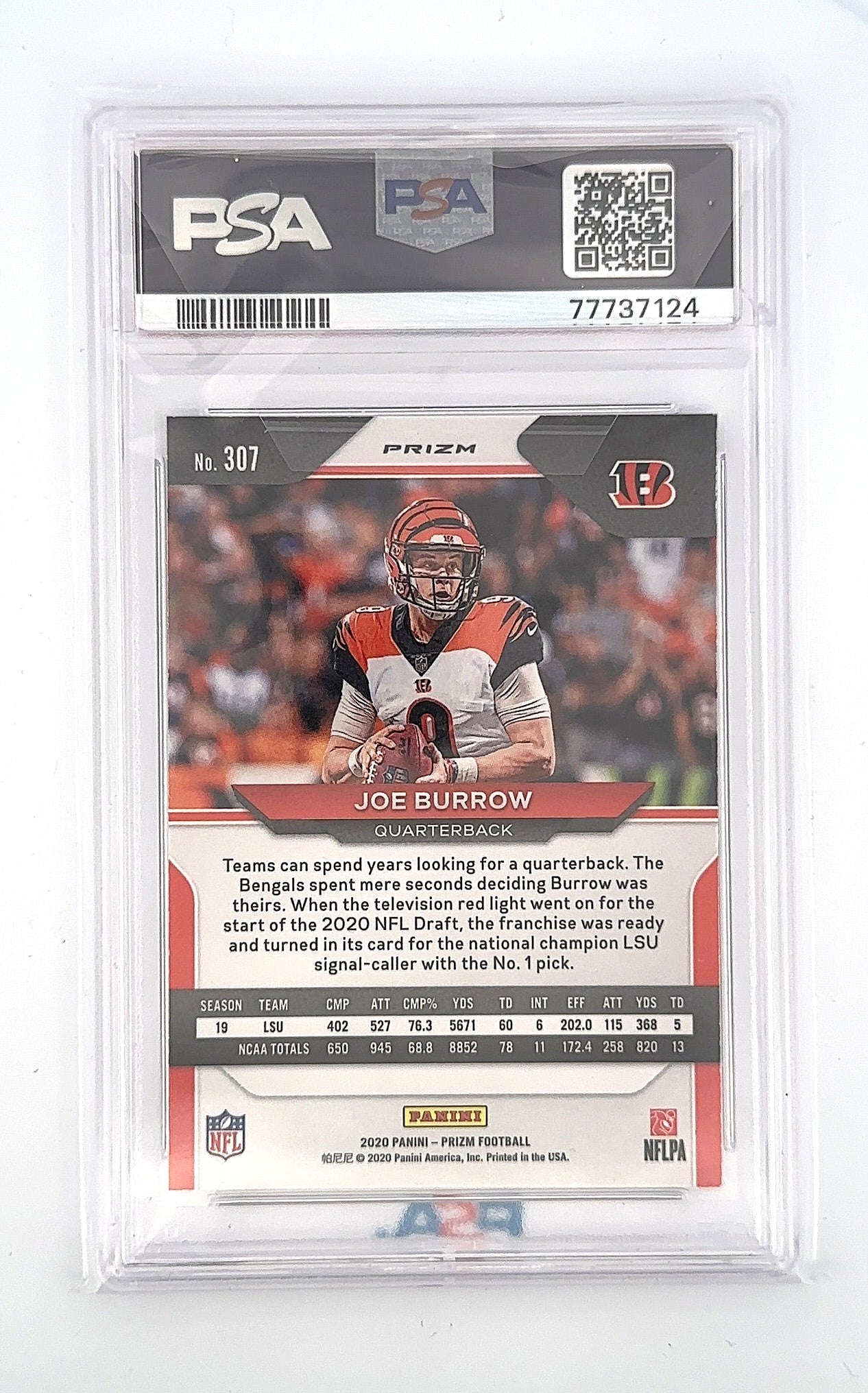 2020 Panini Prizm Joe Burrow [Red White and Blue] #307 RC PSA 9 — back