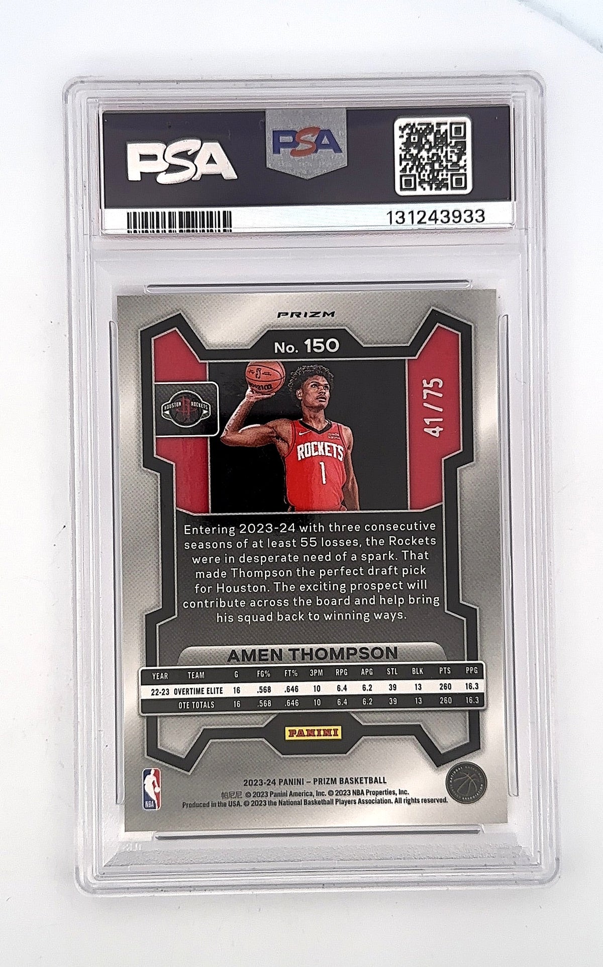 2023 Panini Prizm Amen Thompson [Fast Break Purple] #150 PSA 10 — back