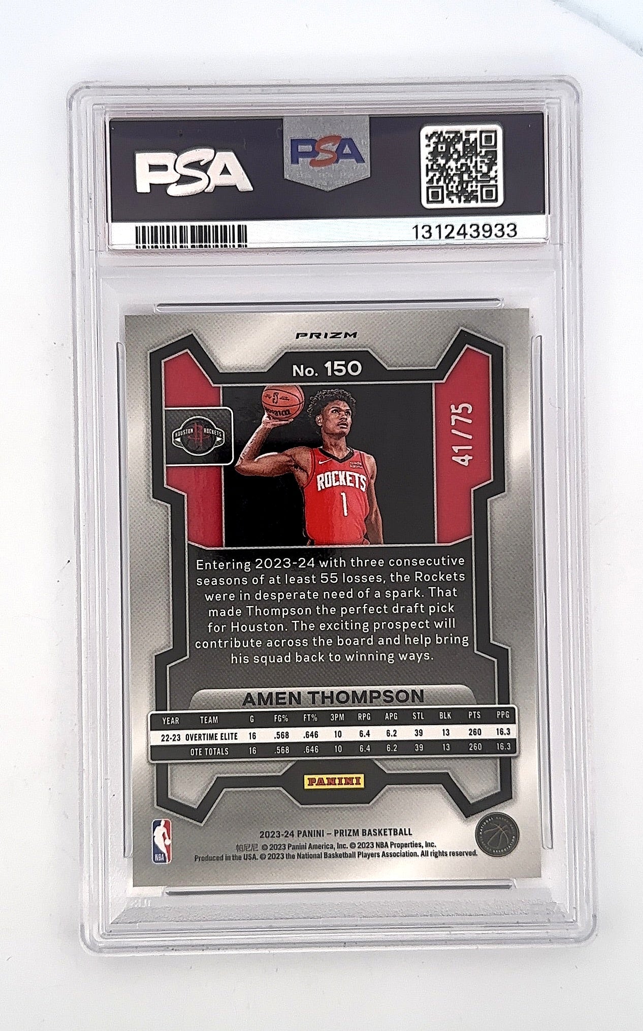 2023 Panini Prizm Amen Thompson [Fast Break Purple] #150 PSA 10 — back