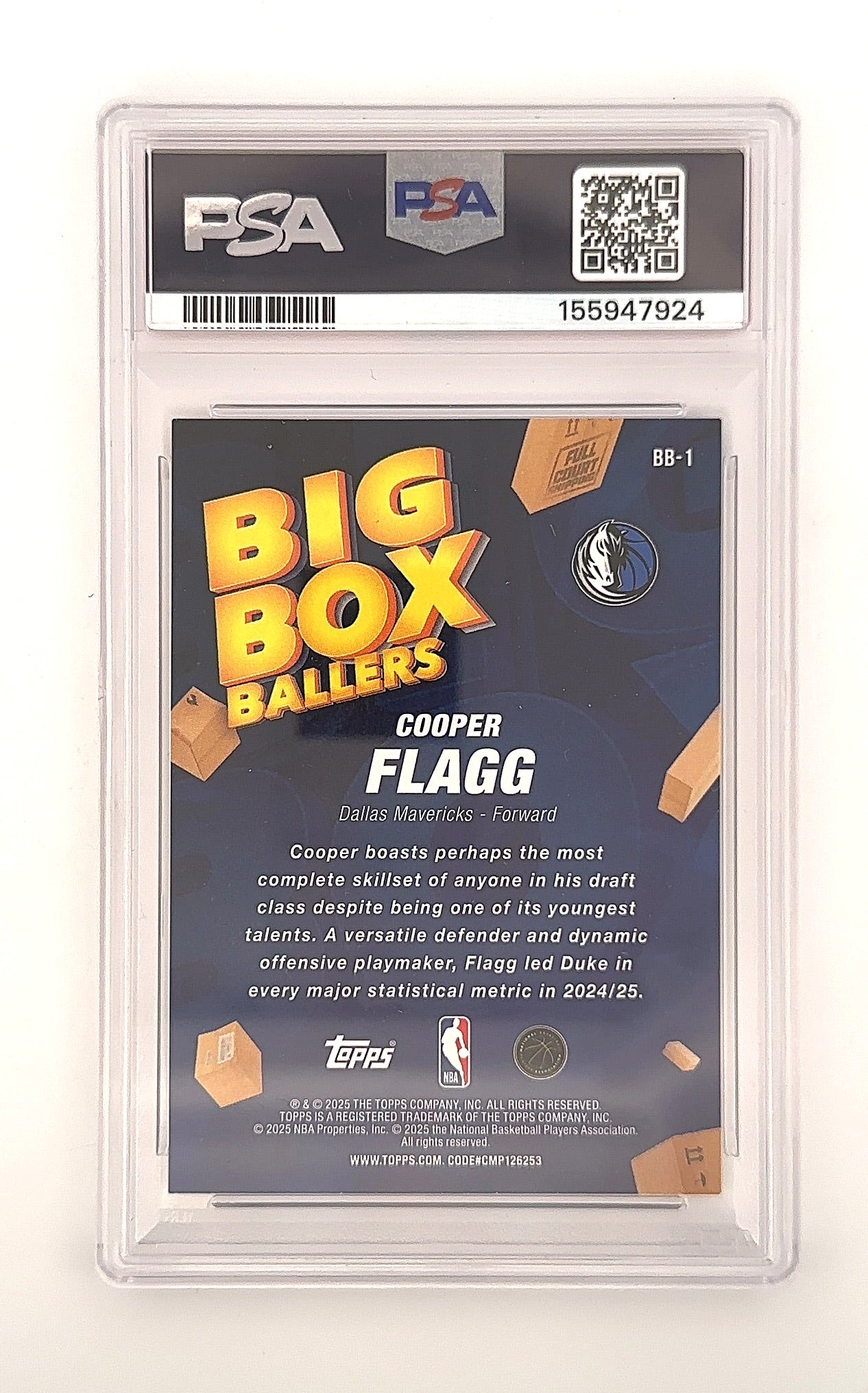 2025 Topps Big Box Baller Cooper Flagg #BB-1 PSA 8 — back