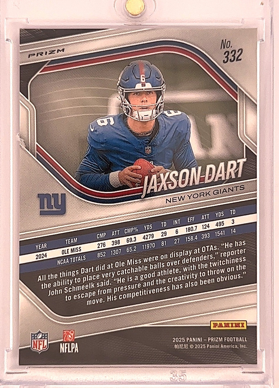 2025 Panini Prizm Jaxson Dart [Pink Wave] #332 — back
