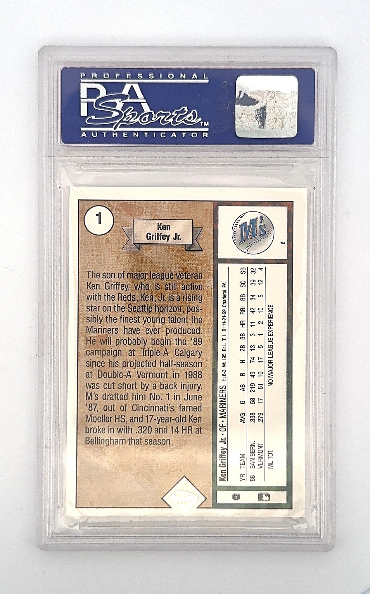 1989 Upper Deck Ken Griffey Jr. [Star Rookie] #1 PSA 8 — back