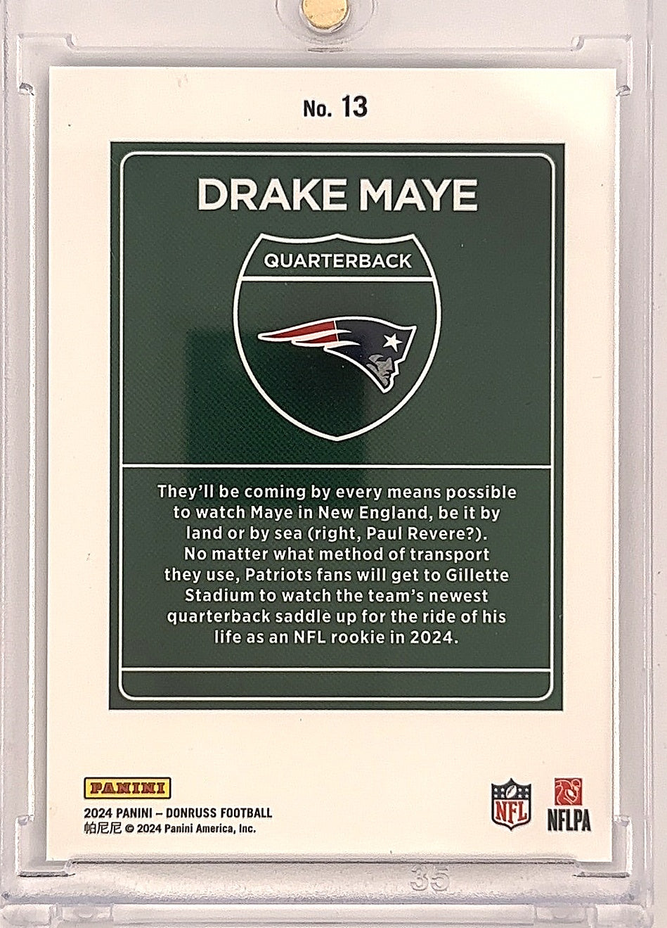 2024 Panini Donruss Downtown Drake Maye #13 RC — back