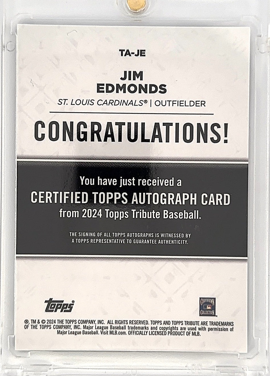 2024 Topps Tribute Autograph Jim Edmonds [Purple] #TA-JE — back