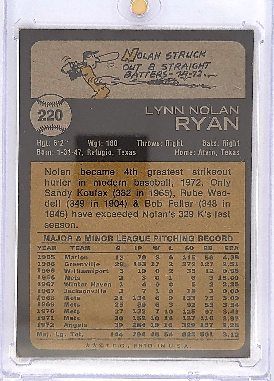 1973 Topps Nolan Ryan #220 — back