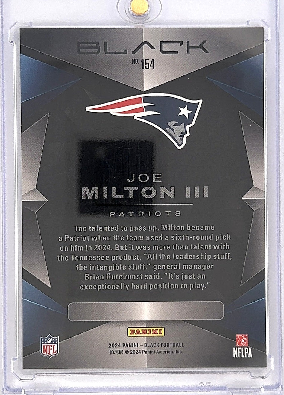 2024 Panini Black Joe Milton III [Emerald] #154 04/15 — back