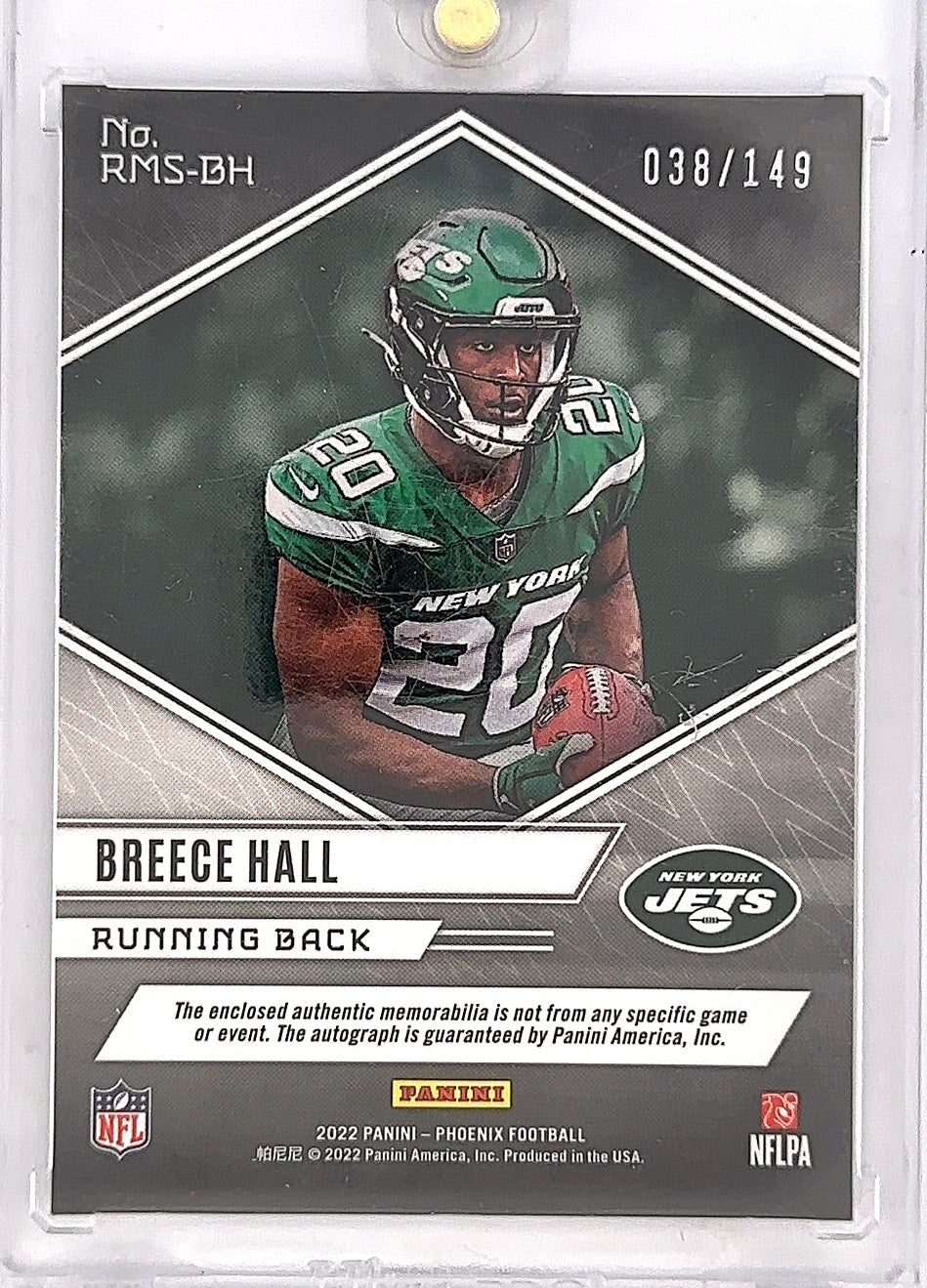 2022 Panini Phoenix Rising Rookie Material Signature Breece Hall [Football] #RMS-BH — back