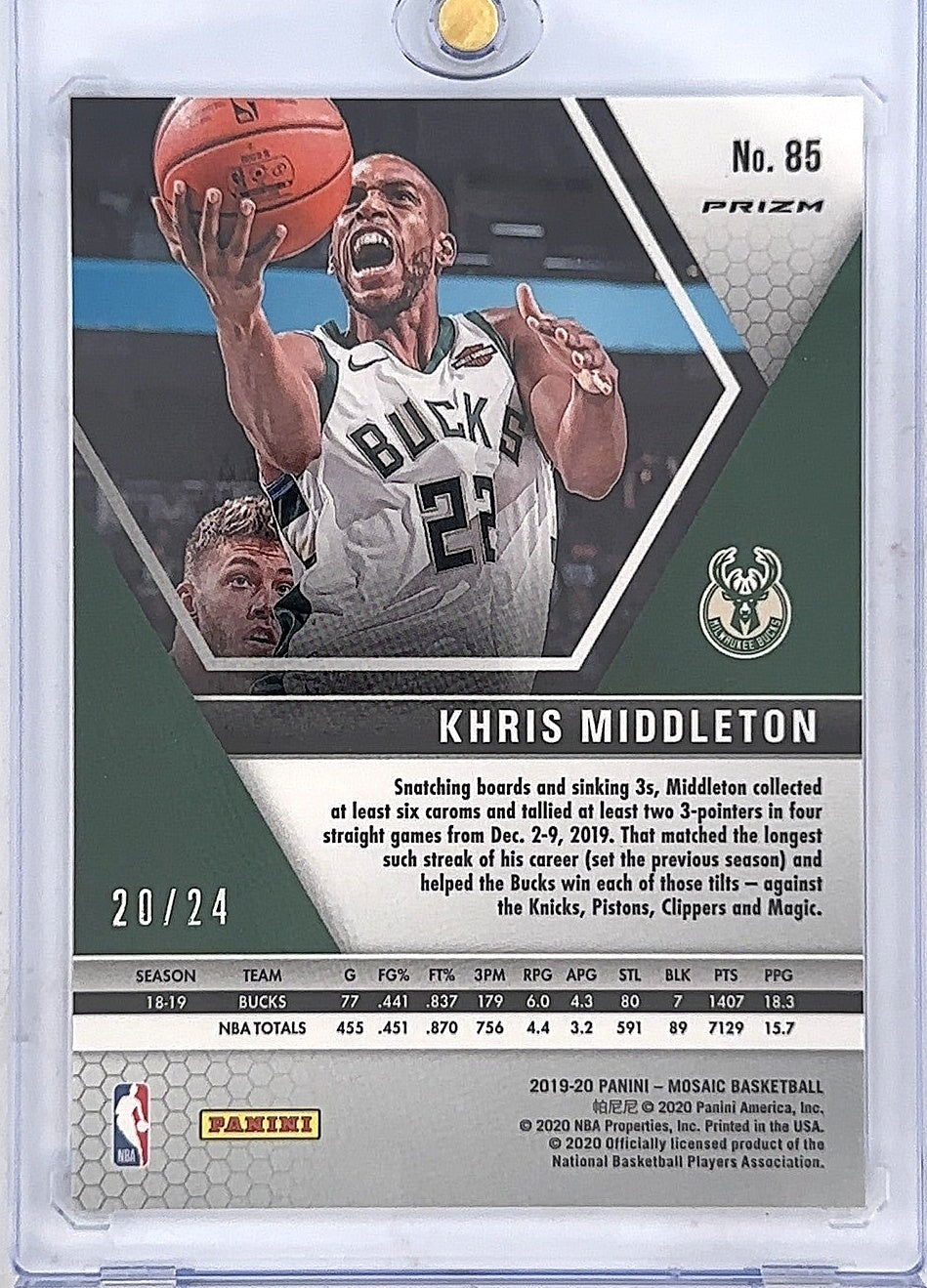 Khris Middleton Panini Mosaic /24 — back