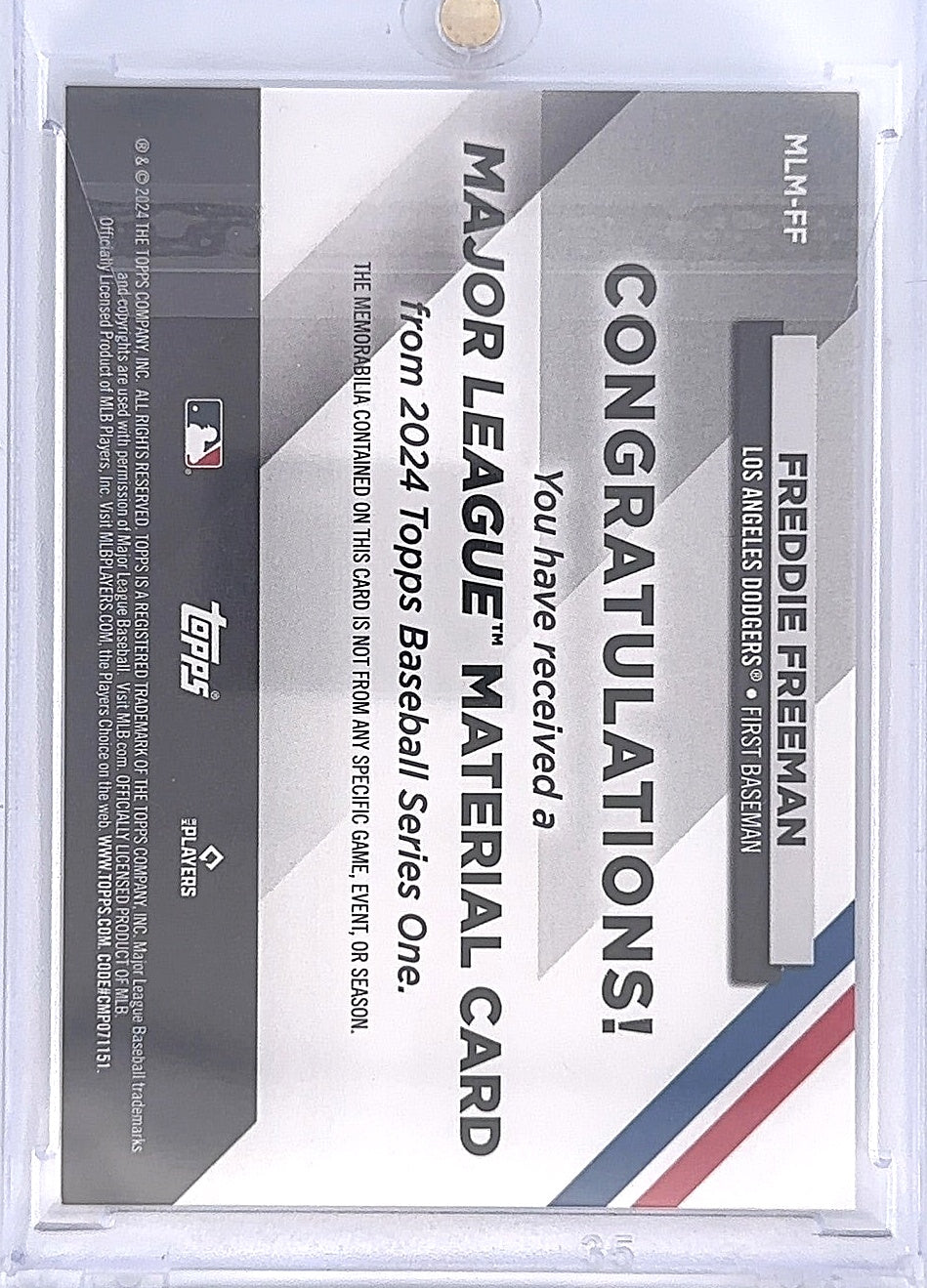 2024 Topps Major League Material Freddie Freeman #MLM-FF — back