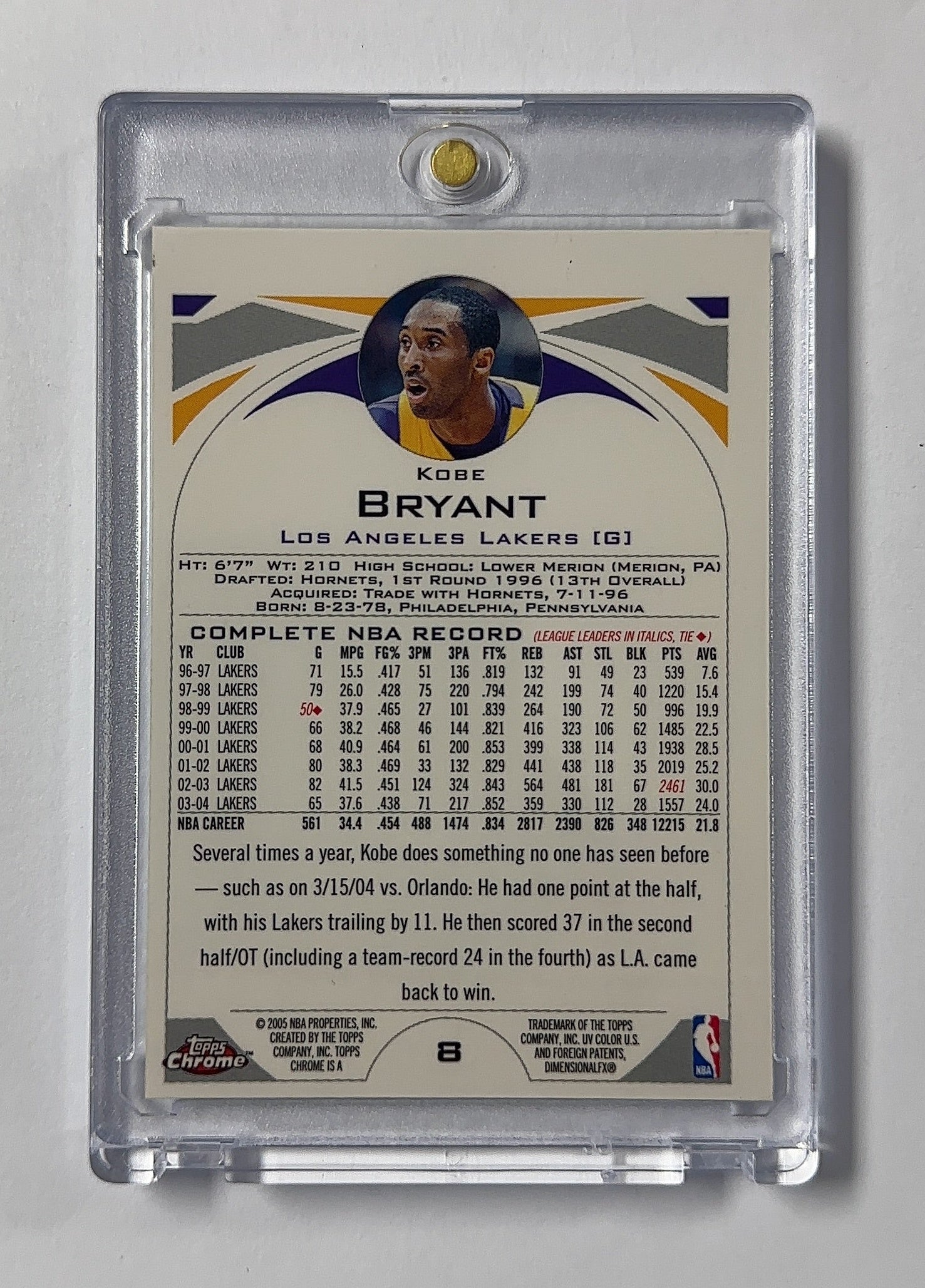 Kobe Bryant Chrome — back