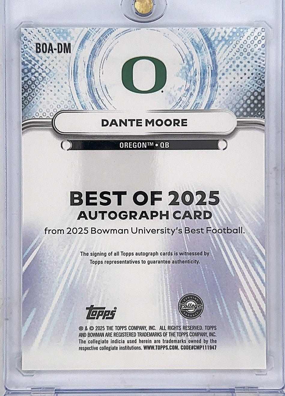 2025 Bowman Best University Autograph Dante Moore #BOA-DM — back