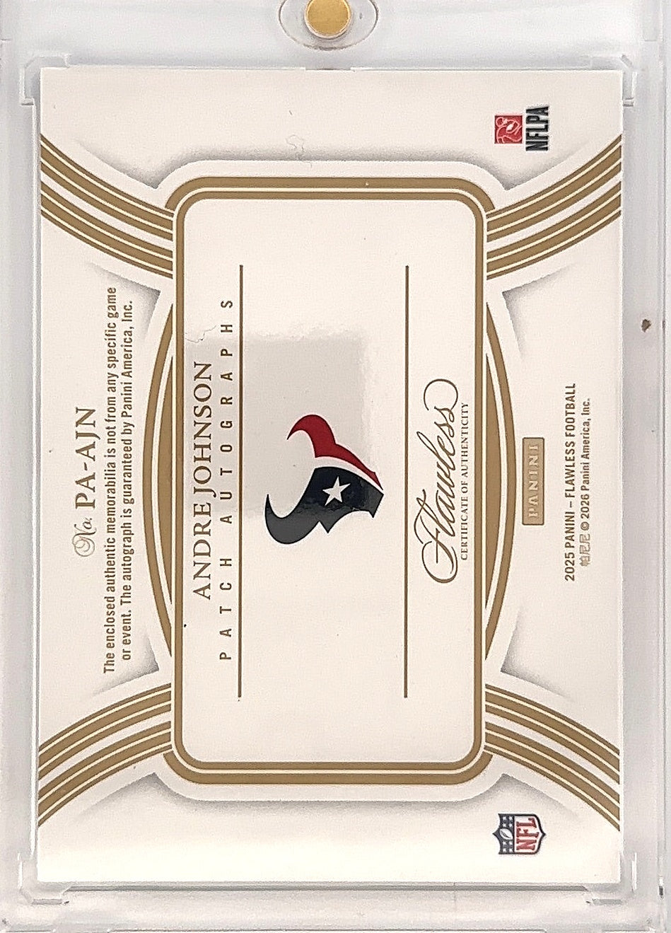 2025 Panini Flawless Patch Autograph Andre Johnson [Ruby] #PA-AJN — back