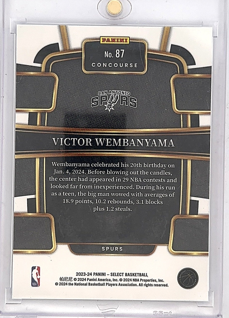 2023 Panini Select Victor Wembanyama [Blue] #87 — back
