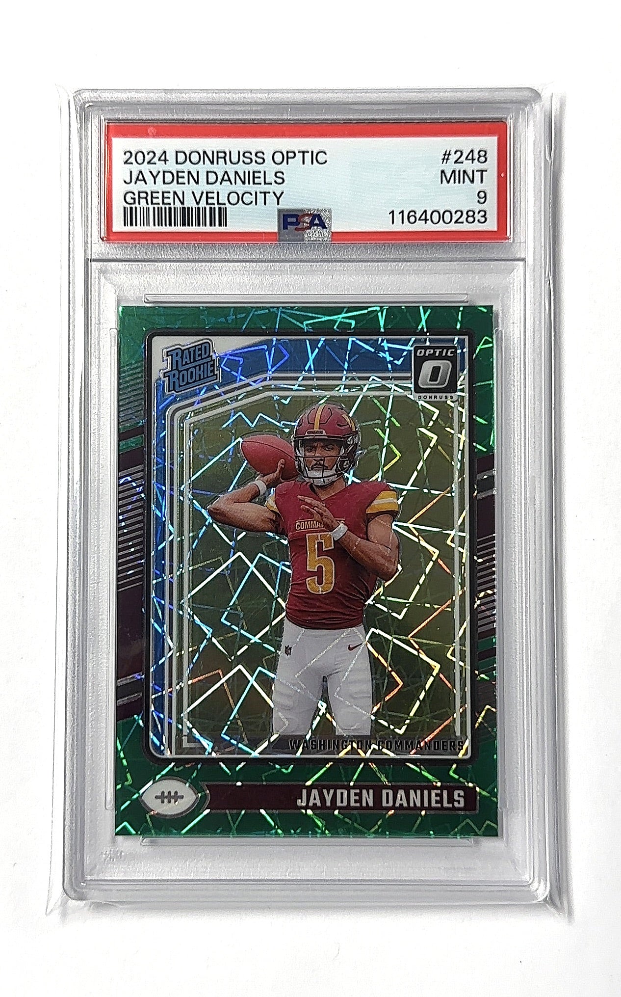 2024 Panini Donruss Optic Jayden Daniels [Green Velocity] #248 RC PSA 9 — front