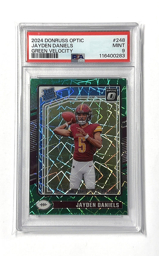 2024 Panini Donruss Optic Jayden Daniels [Green Velocity] #248 RC PSA 9 — front