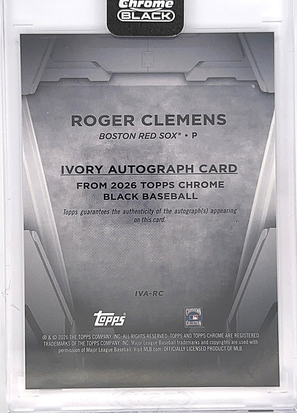 2026 Topps Chrome Black Ivory Autograph Roger Clemens #IVA-RC — back