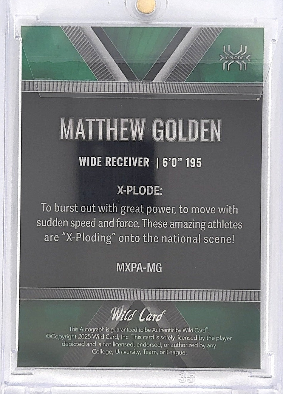 2025 Matthew Golden Wild Card Matte X-Plode Auto /1 [Green] #MXPA-MG — back