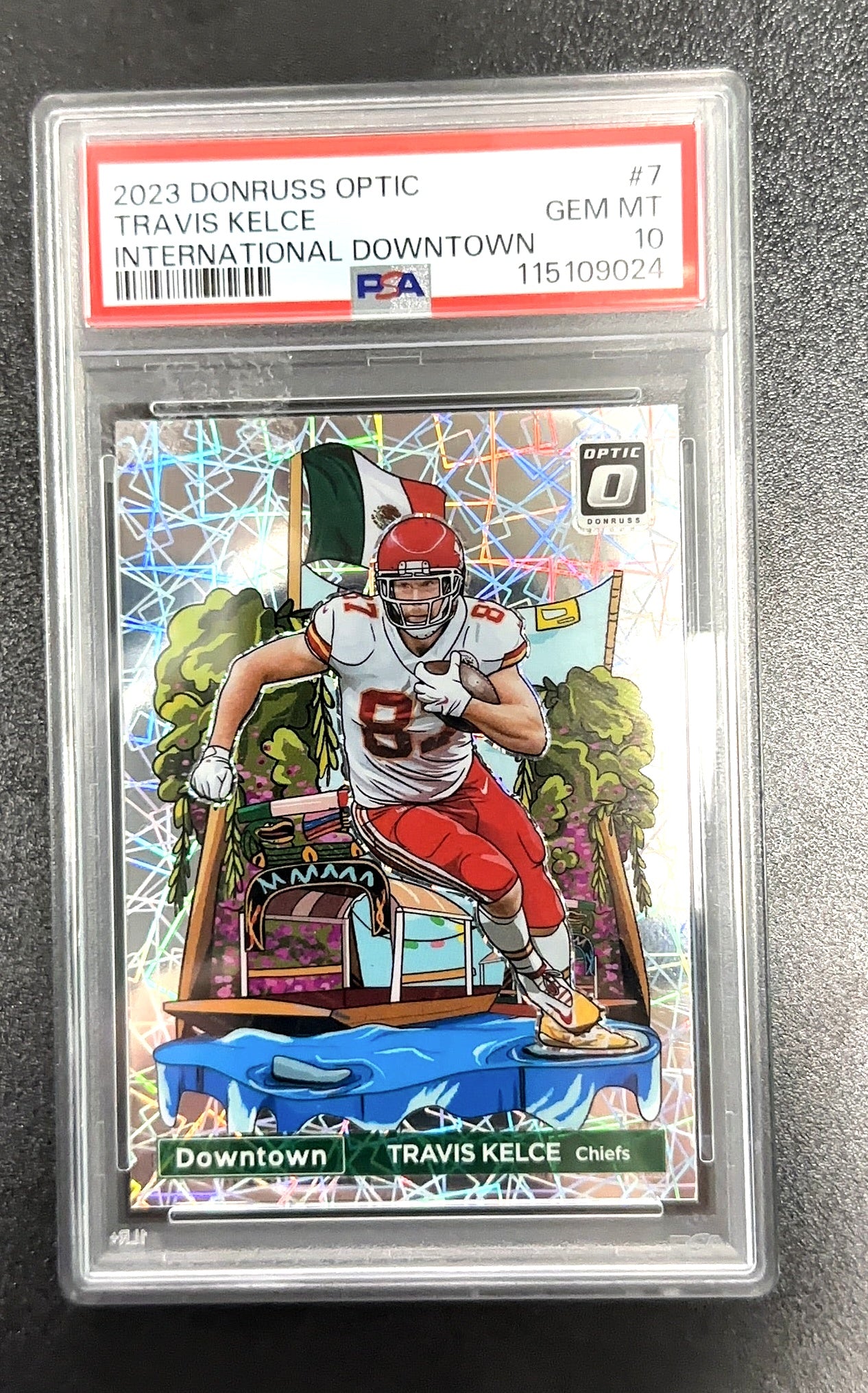 2023 Panini Donruss Optic International Downtown Travis Kelce #7 PSA 10 — front