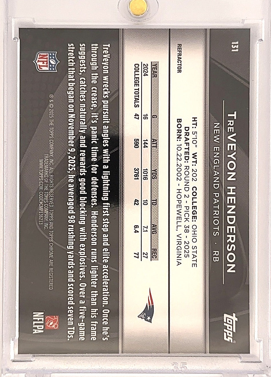 2025 Topps Chrome Black TreVeyon Henderson /299 [Refractor] #131 — back