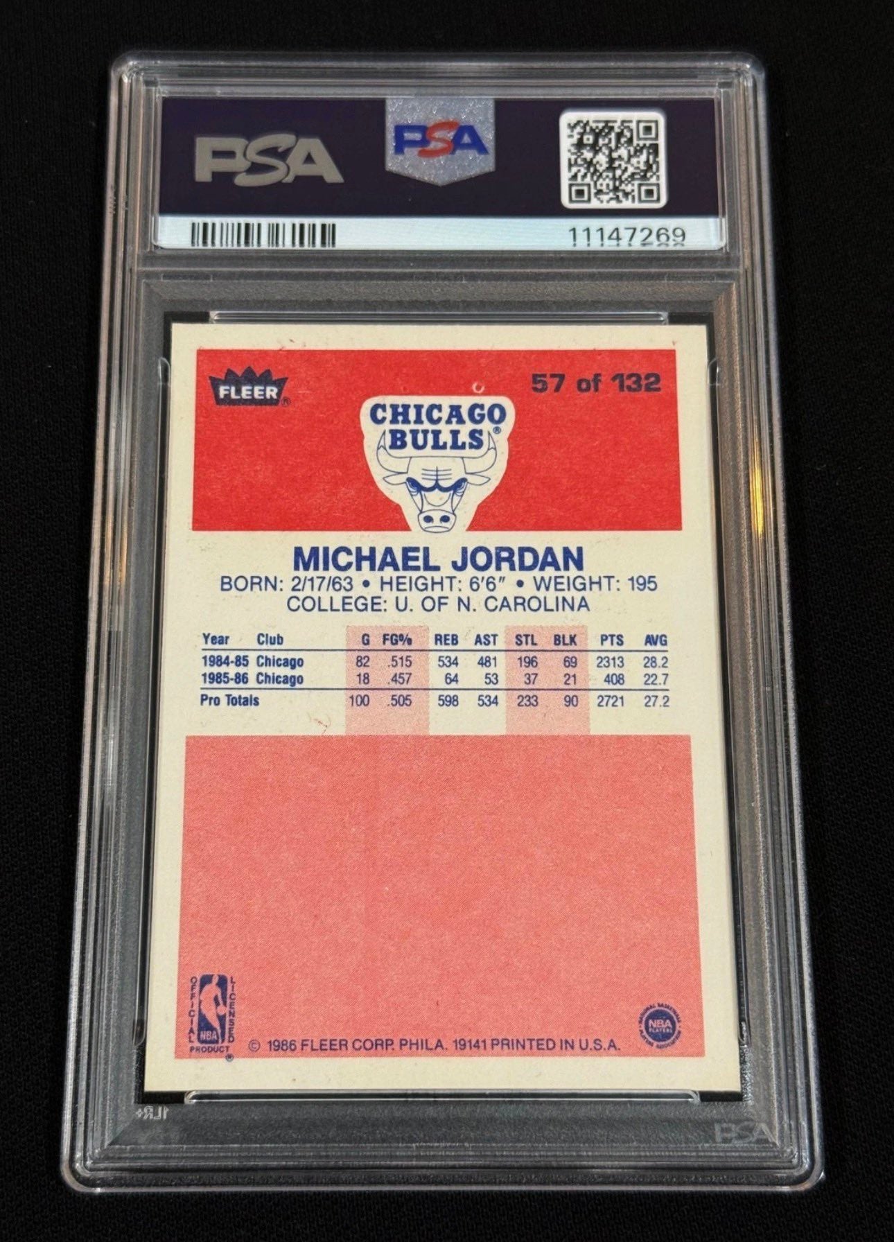 Michael Jordan Fleer — back