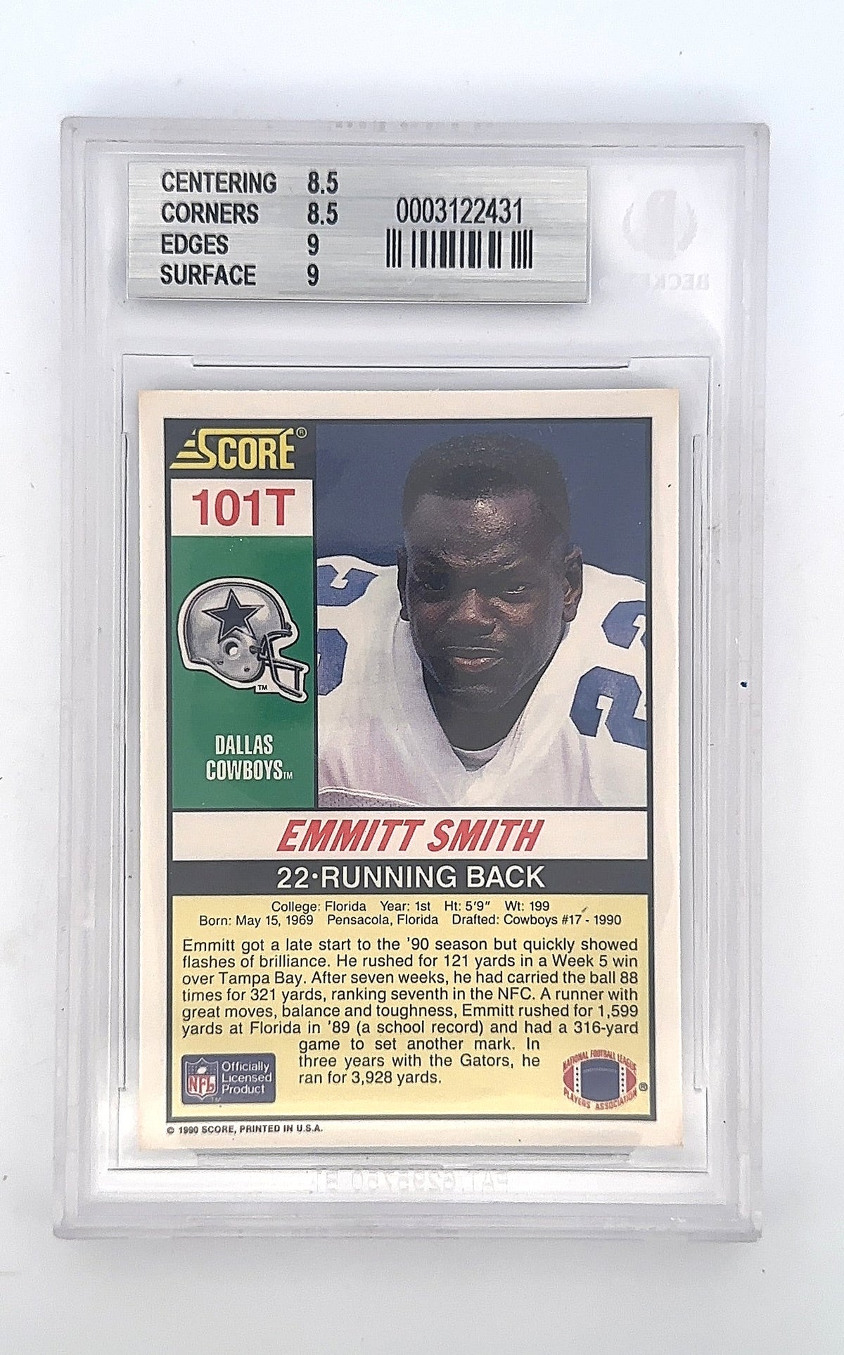 Emmitt Smith 1999 Score Supplemental #101T BGS MINT 9 — back
