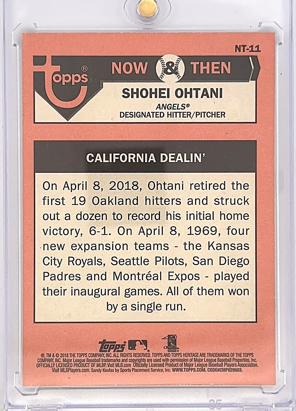 2018 Topps Heritage Now & Then Shohei Ohtani #NT-11 — back