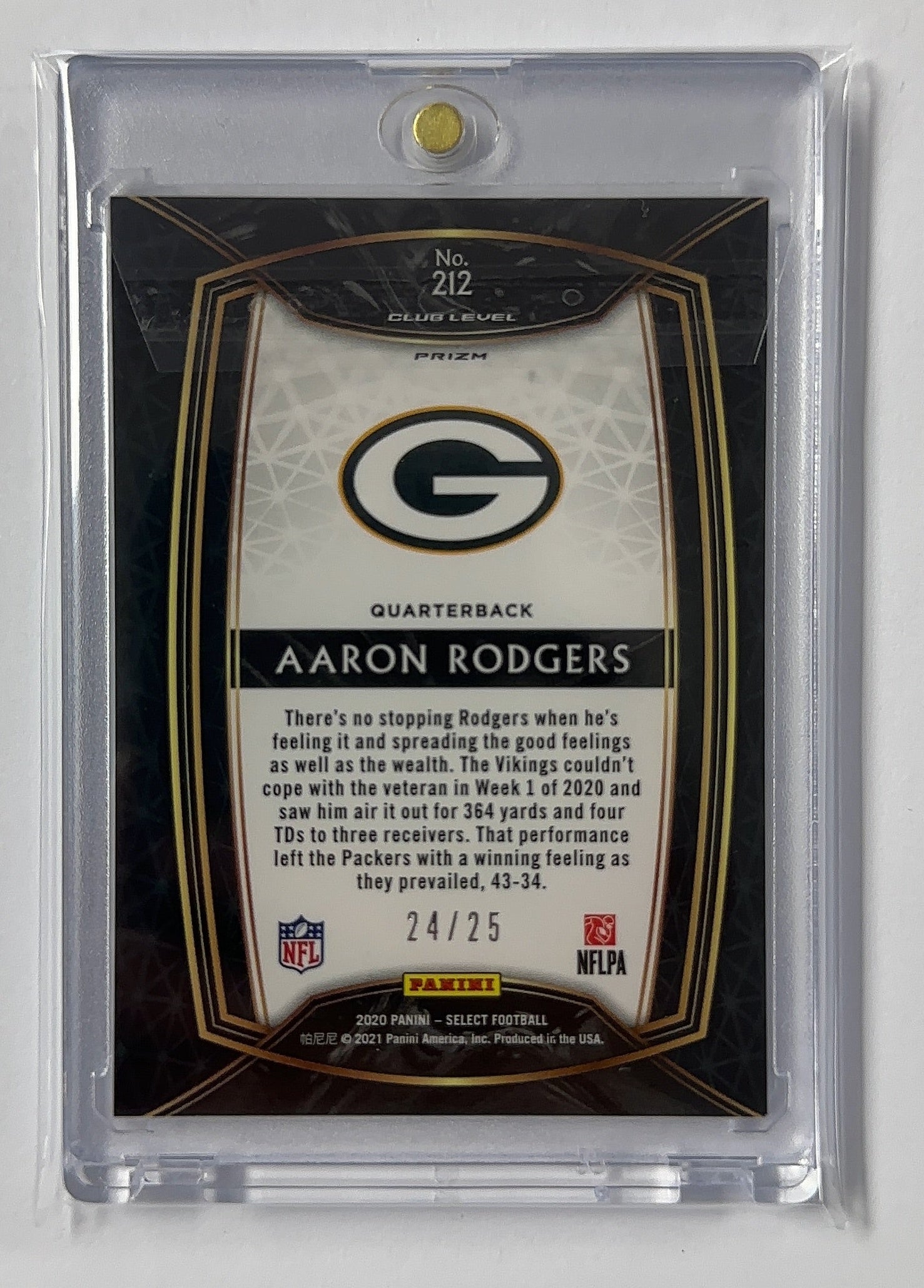 Aaron Rodgers /25 Select — back