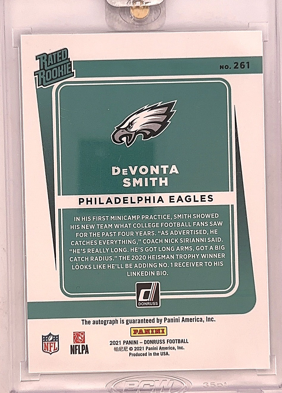2021 Panini Donruss DeVonta Smith [Autograph Blue] #261 — back