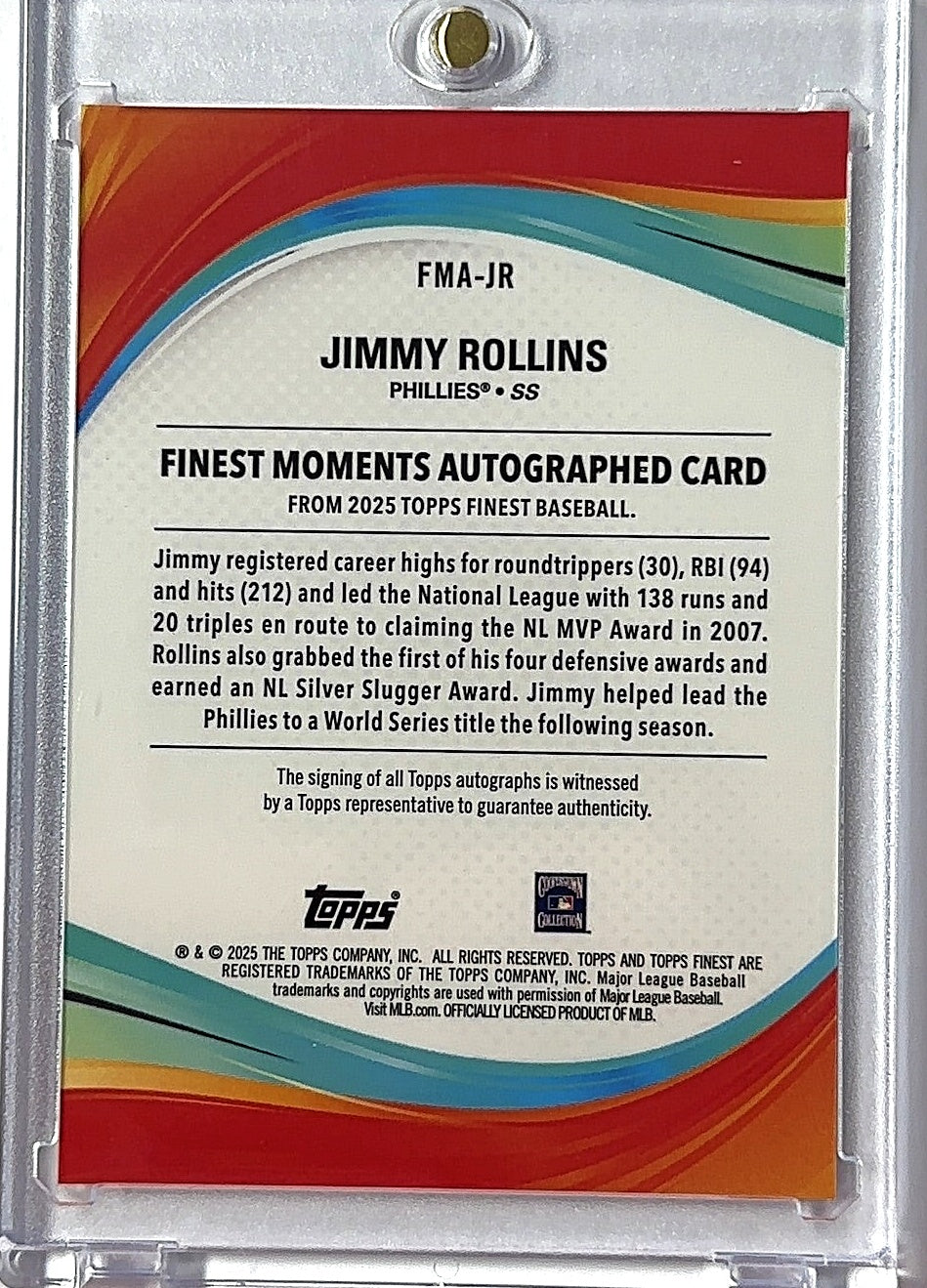 Jimmy Rollins Finest Moments Auto — back