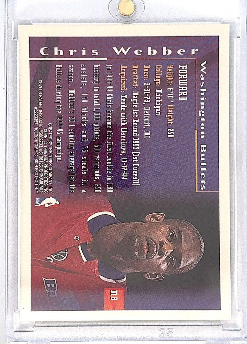 1995 Finest Mystery Chris Webber [Borderless Refractor] #M8 — back