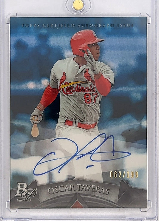2014 Bowman Platinum Autograph Prospects Oscar Taveras [Green Refractor] #AP-OT — front