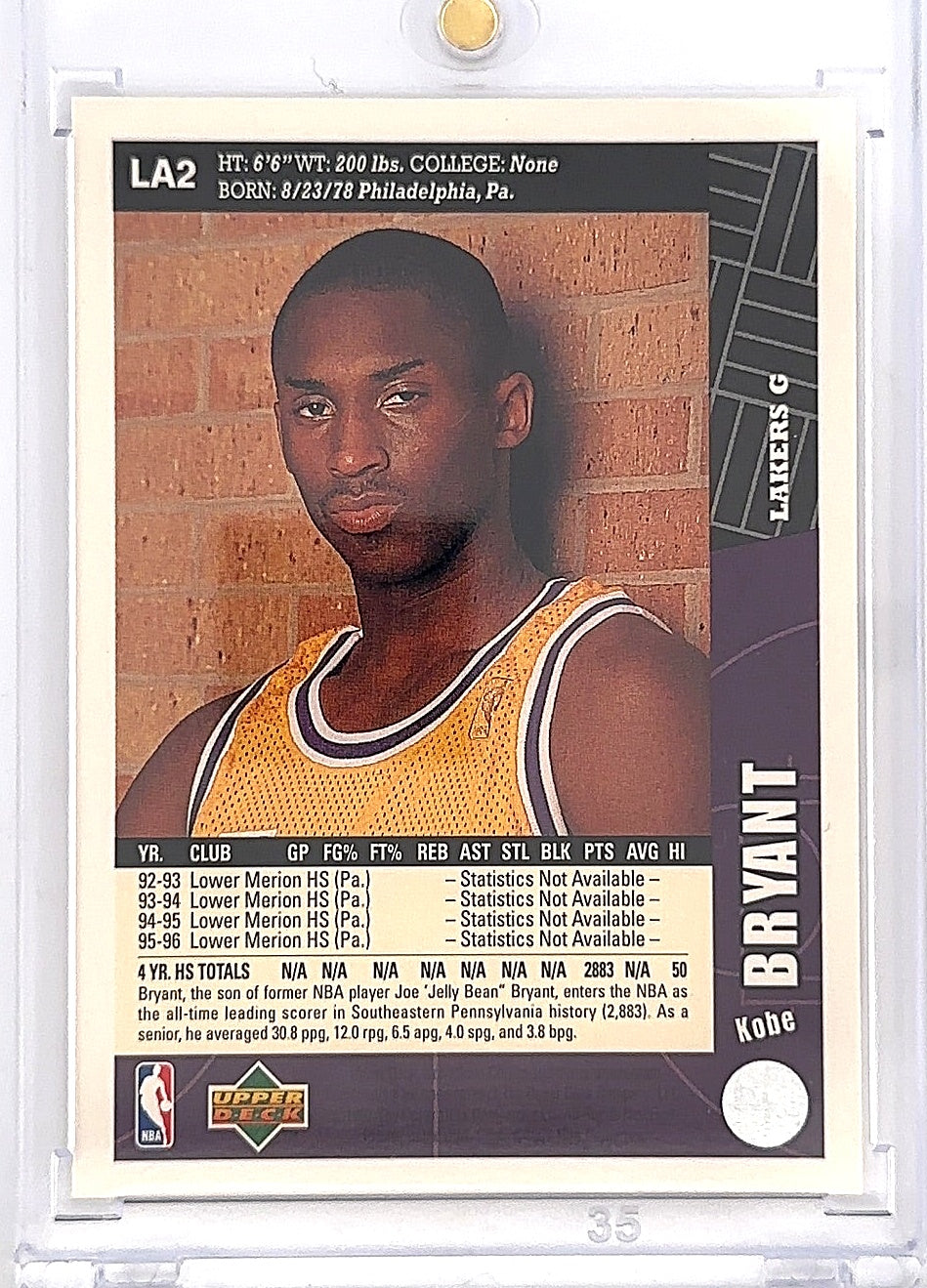 1996 Upper Deck Collector's Choice Lakers Team Set Kobe Bryant RC #LA2 — back