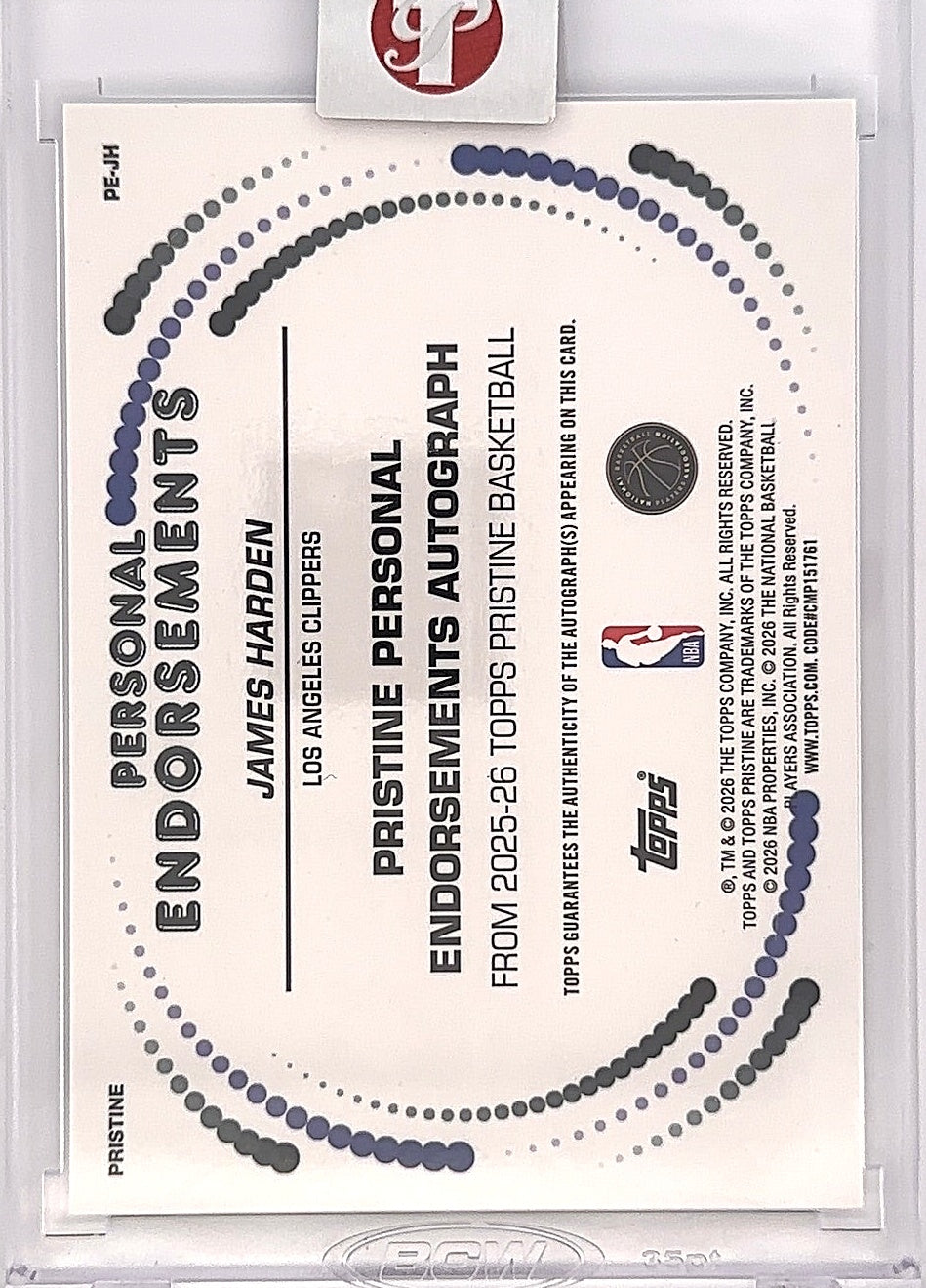 2025 Topps Pristine Personal Endorsements Autograph James Harden /50 #PE-JH — back
