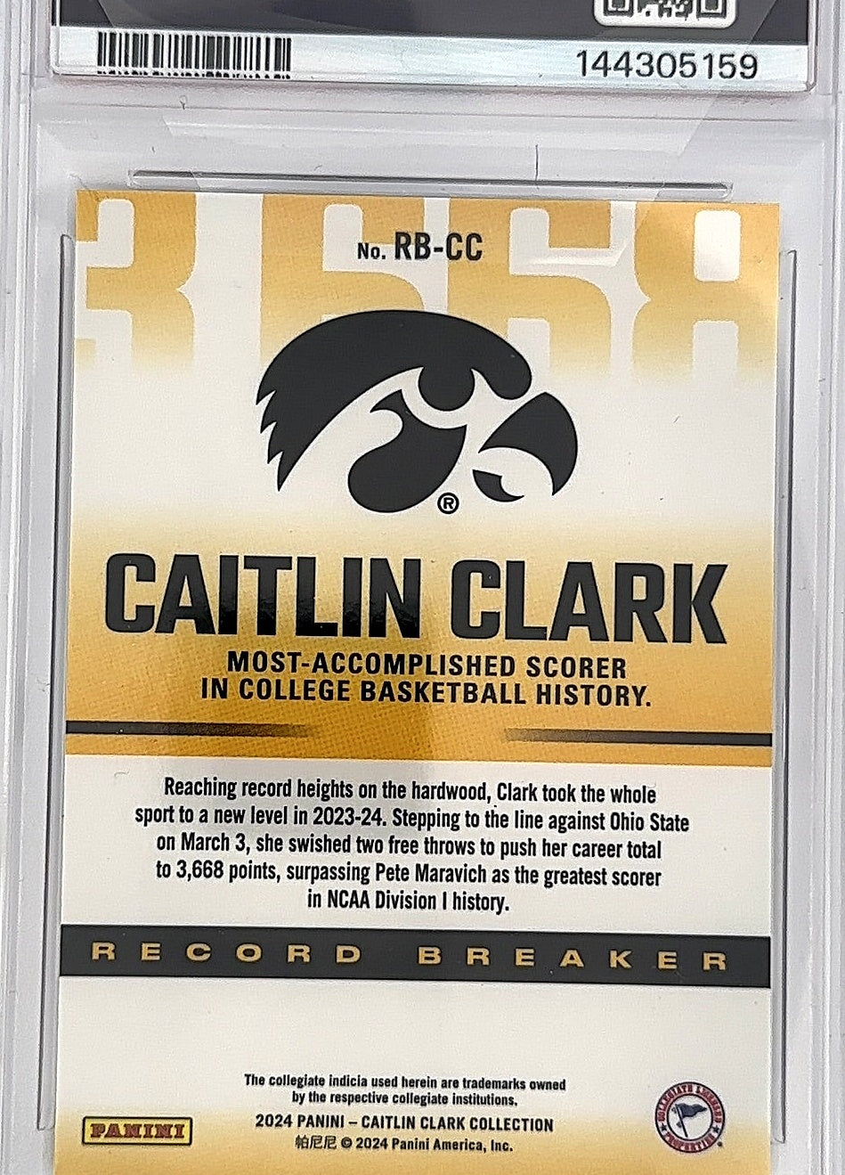 Caitlin Clark College Record Breaker 2024 — back
