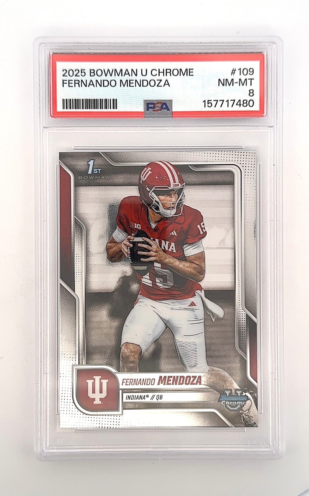 2025 Bowman Chrome University Fernando Mendoza #109 PSA 8 — front