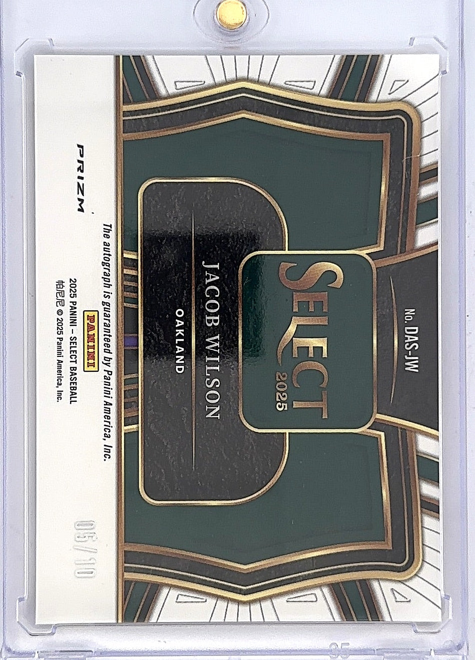 2025 Panini Select Diamond Action Signatures Jacob Wilson [Gold Ice] #DAS-JW — back