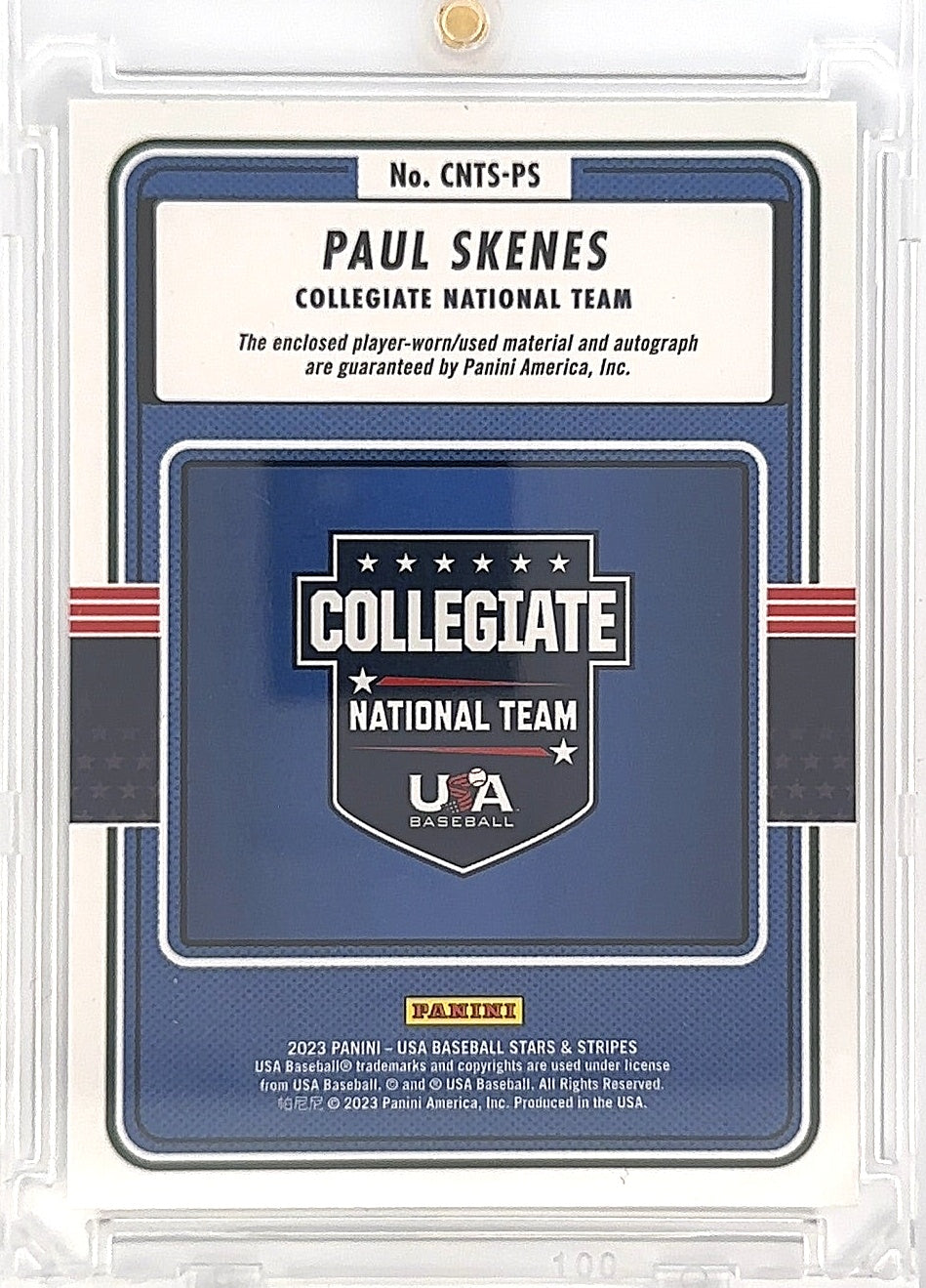 2023 Panini Stars & Stripes USA Collegiate National Team Signatures Paul Skenes #CNTS-PS — back
