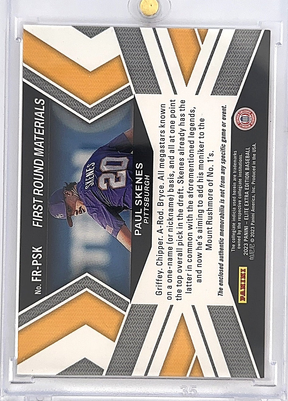 2023 Panini Elite Extra Edition First Round Materials Paul Skenes [Orange] #FR-PSK — back