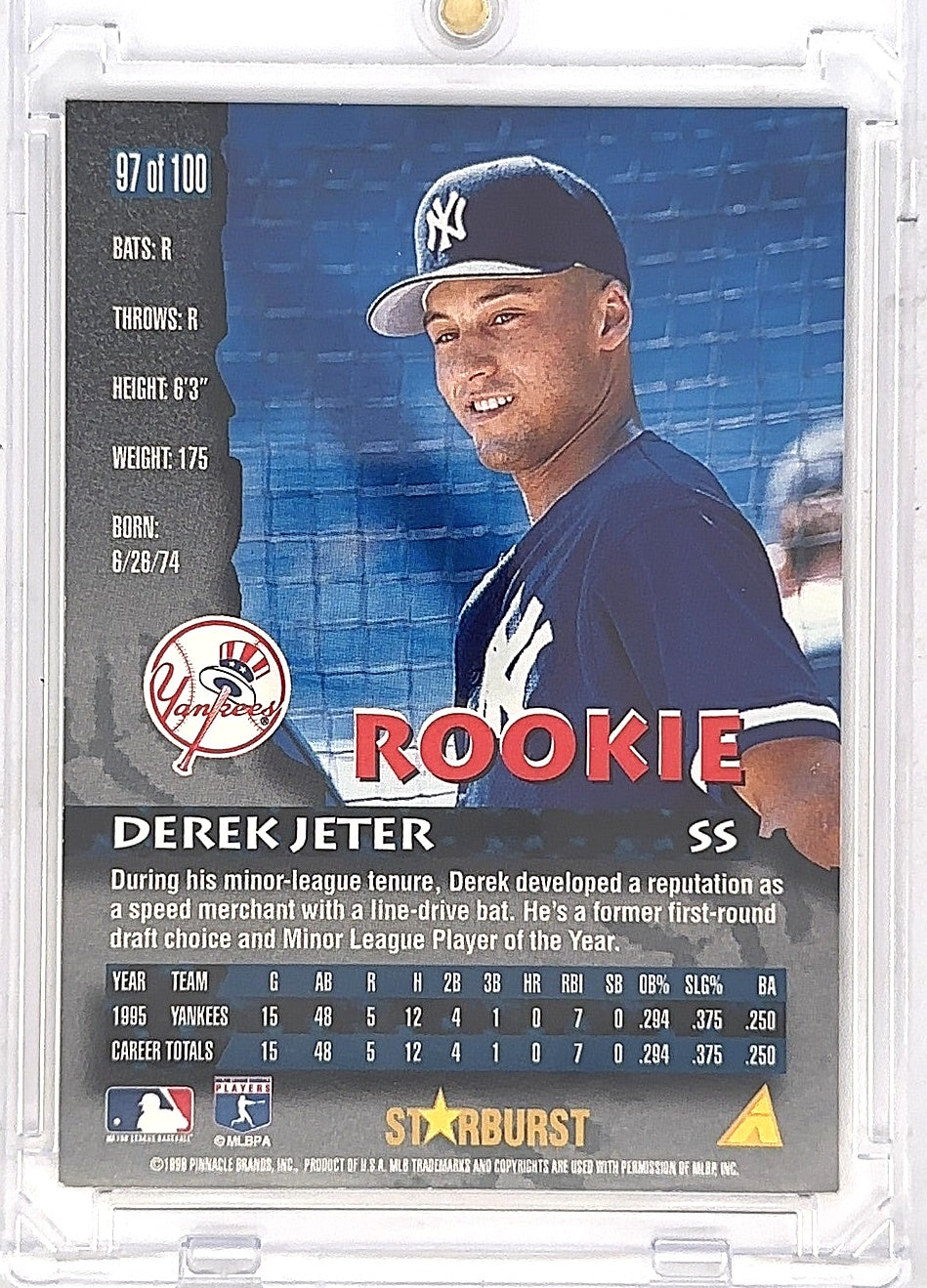 Derek Jeter 97/100 Starburst Pinnacle 1996 — back