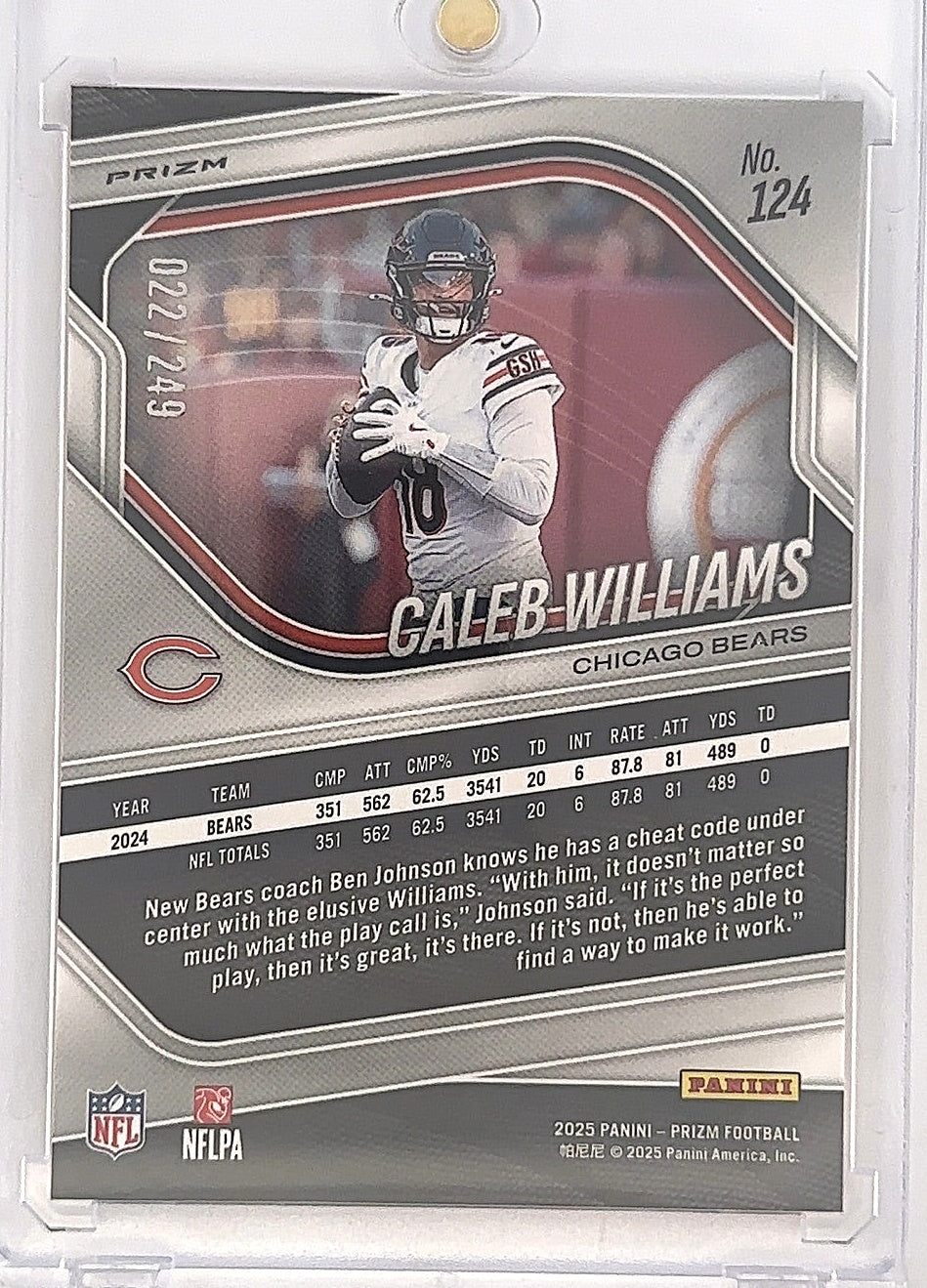 2025 Panini Prizm Caleb Williams [Orange] #124 — back