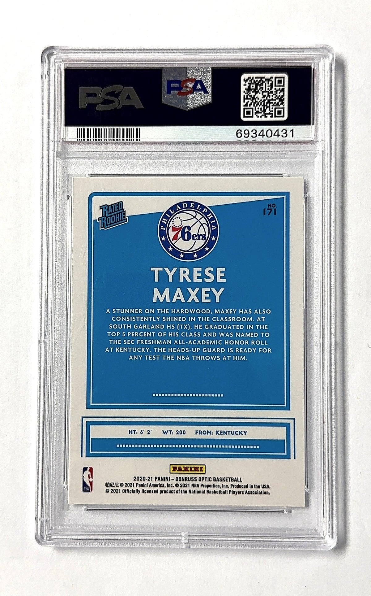 2020 Panini Donruss Optic Tyrese Maxey #171 RC PSA 9 — back