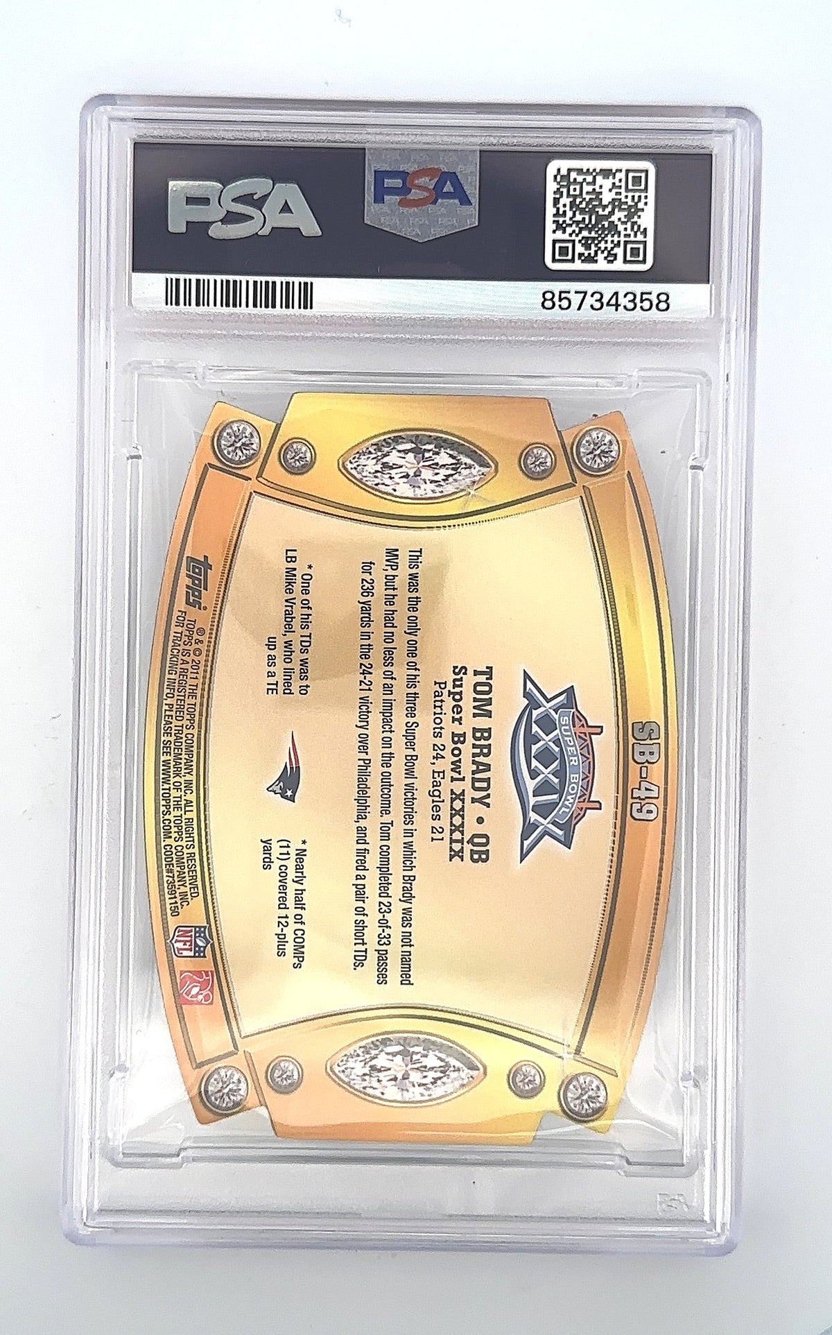 2011 Topps Super Bowl Legends Die Cut Tom Brady #SB-49 PSA 9 — back