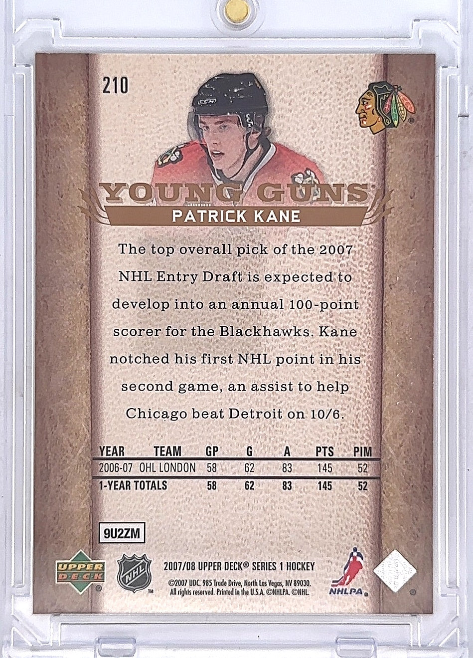 Patrick Kane Young Guns #210 — back