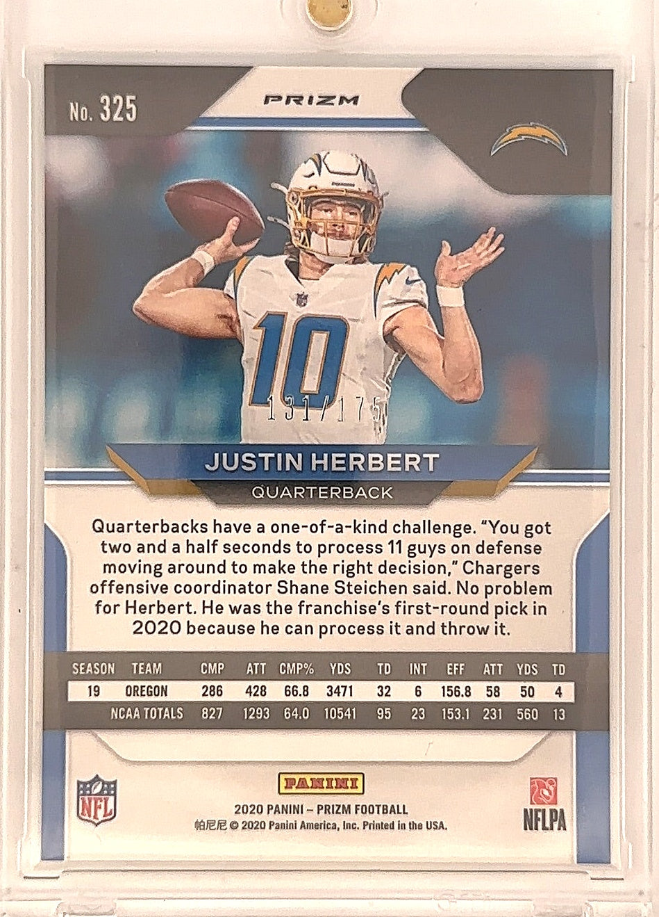 2020 Panini Prizm Justin Herbert [Hyper] #325 — back
